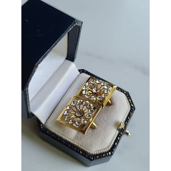 Square Shaped Clear Rhinestone Screwback Earrings Vintage - Picture 6 of 10